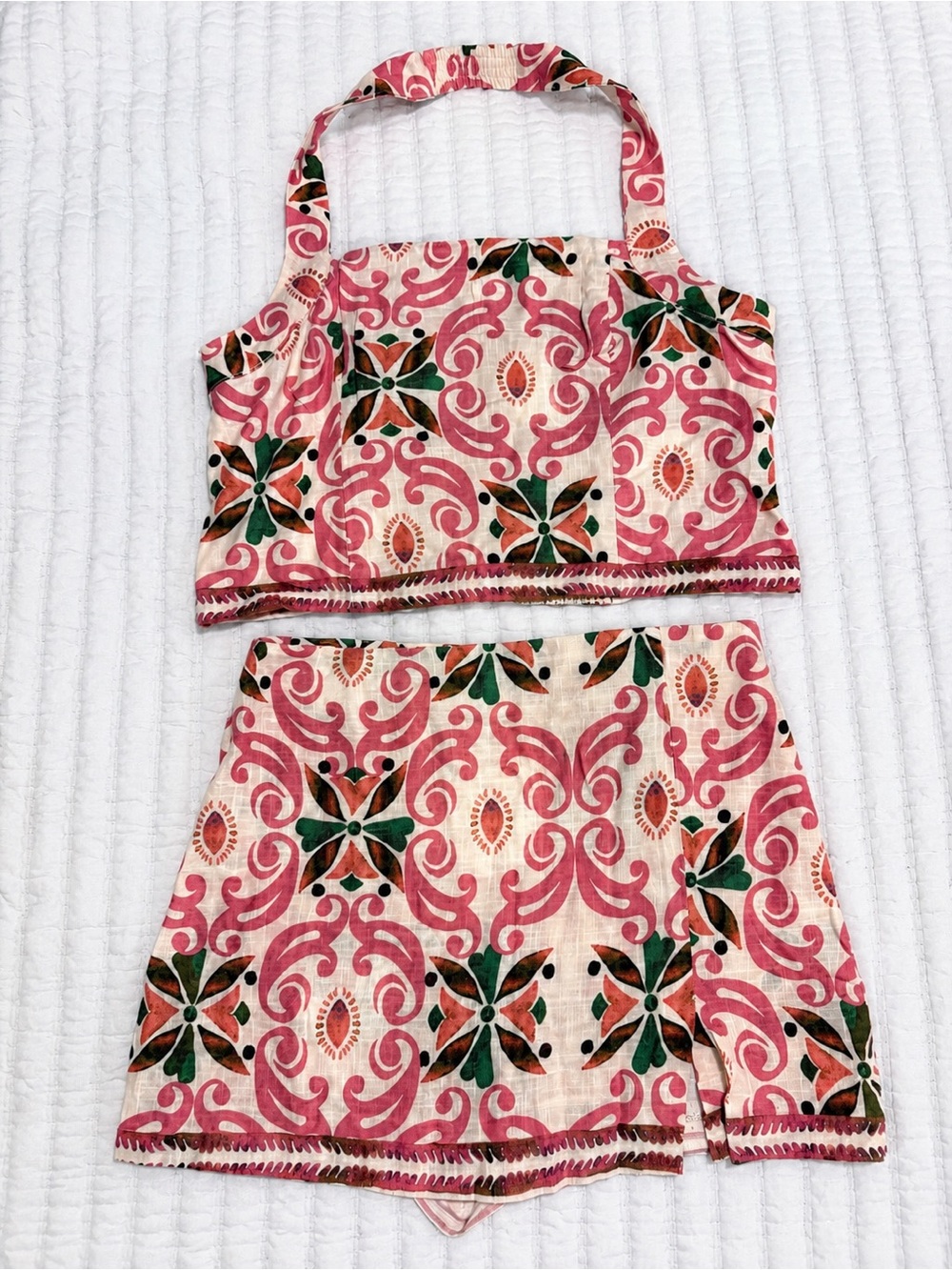 Parker Size 6 Pink Printed Halter Top & Skort Two Piece Set